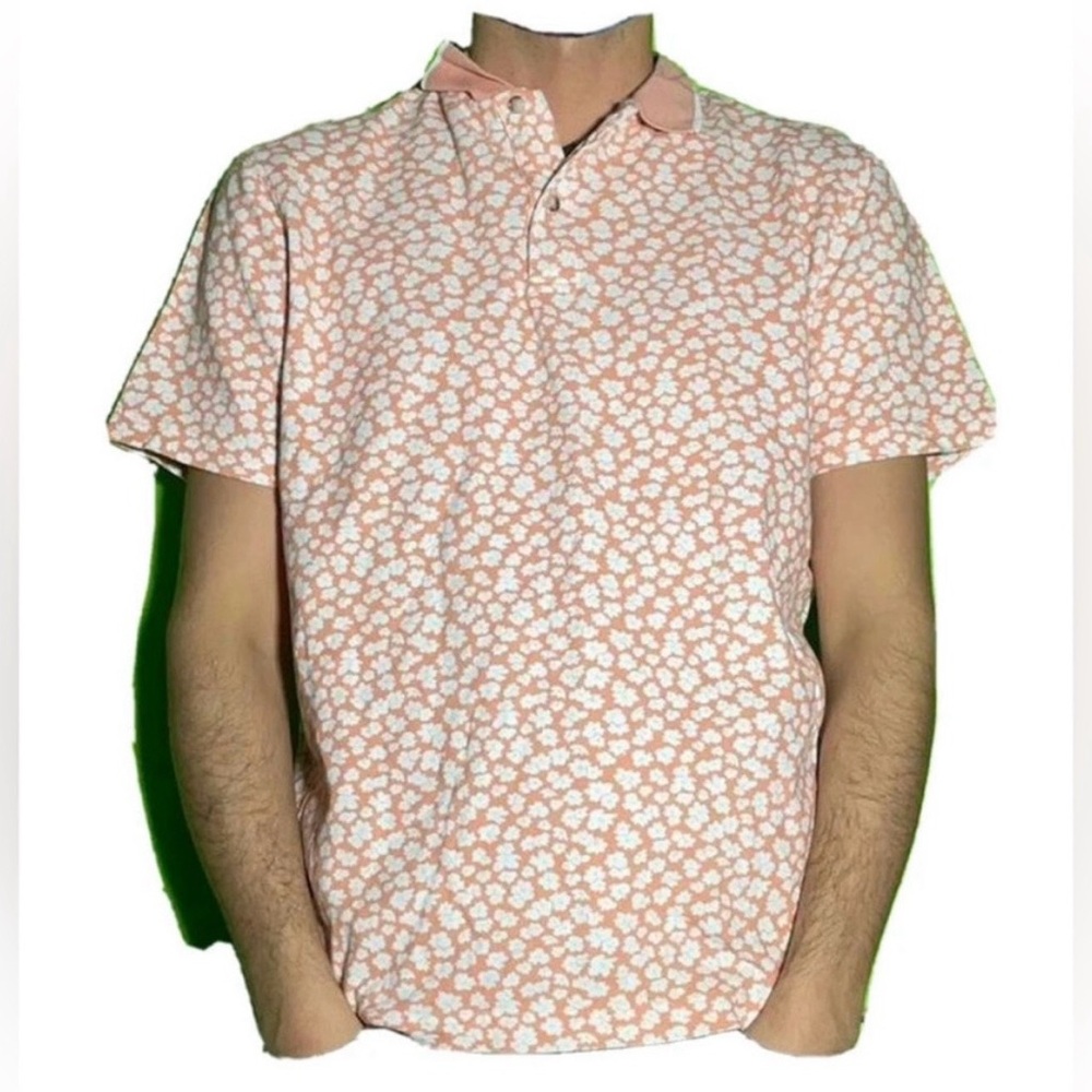 Urban Outfitters Floral Short Sleeve Polo Shirt Men XL Peach